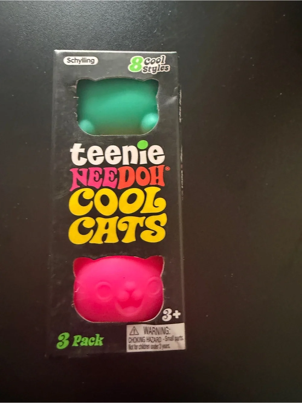 Nee Doh Schylling Teenie Cool Cats 3-pack Pink Orange Teal Squishy Sensory Toy